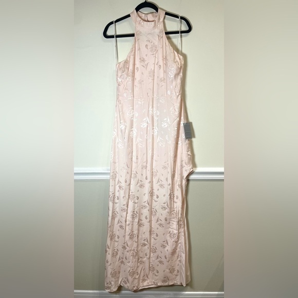 Lulus Red Carpet Ready Light Rose Floral Satin Jacquard Maxi Dress NWT Large - Picture 4 of 10